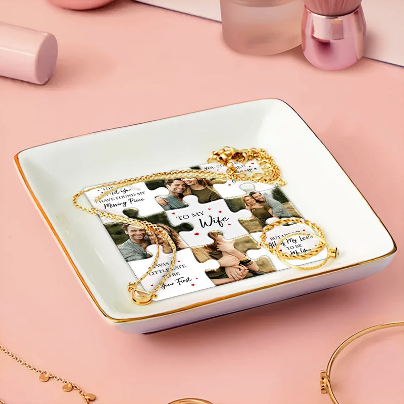 Gift For Couples, Gift For Husband, Gift For Wife, Gift For Boyfriend, Gift For Girlfriend, Old Couples - Custom Photo Custom Photo I Found My Missing Piece Puzzle - 3D Embossed Effect Printed Dish, Personalized Ring Dish