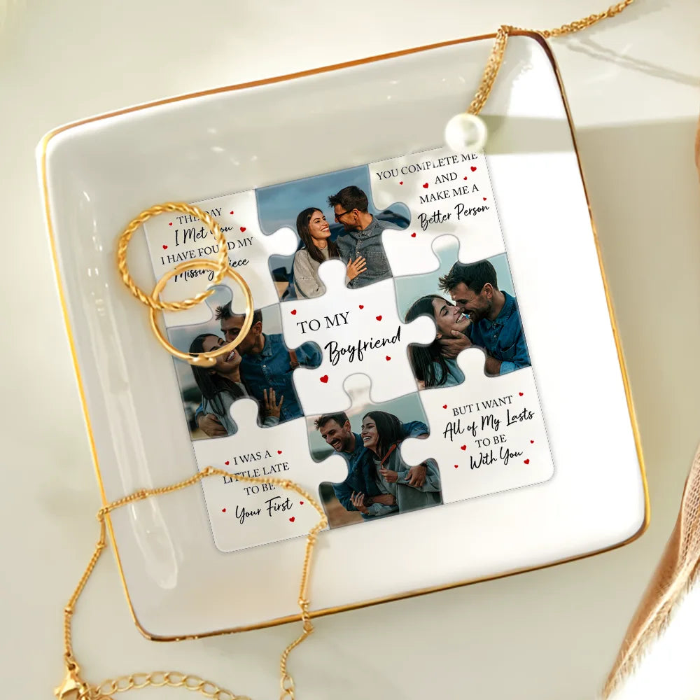 Gift For Couples, Gift For Husband, Gift For Wife, Gift For Boyfriend, Gift For Girlfriend, Old Couples - Custom Photo Custom Photo I Found My Missing Piece Puzzle - 3D Embossed Effect Printed Dish, Personalized Ring Dish