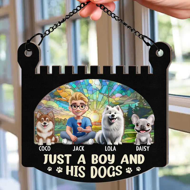 Dog Lovers,Dog Mom,Dog Dad,Pet Lovers,Pet Mom,Pet Dad,Happy,Gift For Kids - Just A Girl And Her Dog - Personalized Window Hanging Suncatcher Ornament