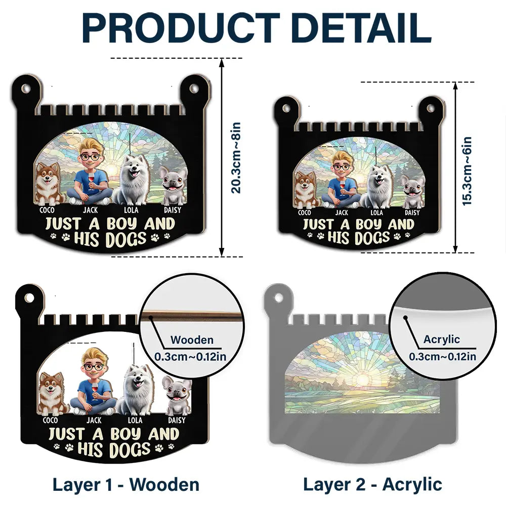 Dog Lovers,Dog Mom,Dog Dad,Pet Lovers,Pet Mom,Pet Dad,Happy,Gift For Kids - Just A Girl And Her Dog - Personalized Window Hanging Suncatcher Ornament