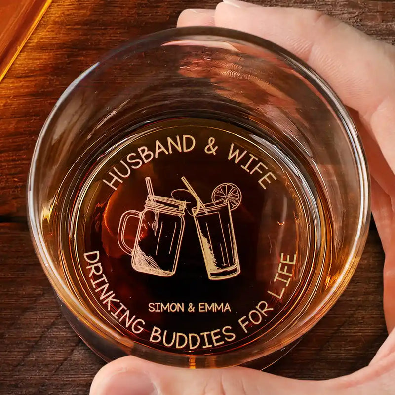 Gift For Couples,Gift For Husband,Gift For Wife,Gift For Boyfriend,Gift For Girlfriend - Husband & Wife Drinking Buddies For Life - Personalized Engraved Whiskey Glass