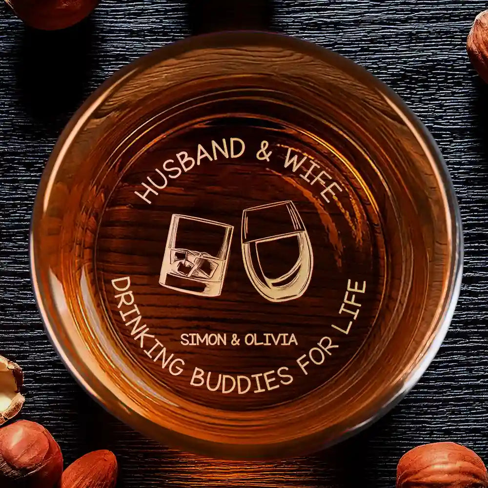 Gift For Couples,Gift For Husband,Gift For Wife,Gift For Boyfriend,Gift For Girlfriend - Husband & Wife Drinking Buddies For Life - Personalized Engraved Whiskey Glass