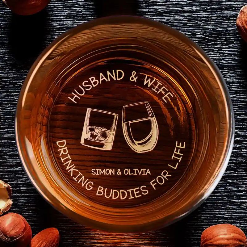 Gift For Couples,Gift For Husband,Gift For Wife,Gift For Boyfriend,Gift For Girlfriend - Husband & Wife Drinking Buddies For Life - Personalized Engraved Whiskey Glass
