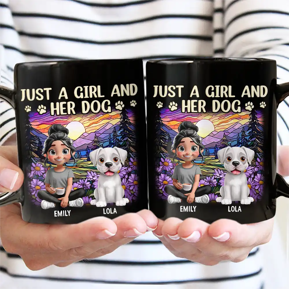 Dog Lovers,Pet Lovers,Dog Mom,Dog Dad,Pet Mom,Pet Dad - Rainbow Just A Girl And Her Dog - Personalized Black Mug