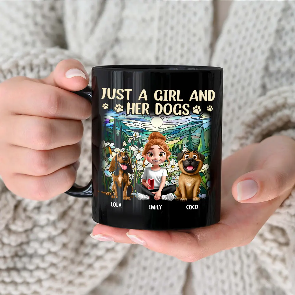 Dog Lovers,Pet Lovers,Dog Mom,Dog Dad,Pet Mom,Pet Dad - Rainbow Just A Girl And Her Dog - Personalized Black Mug