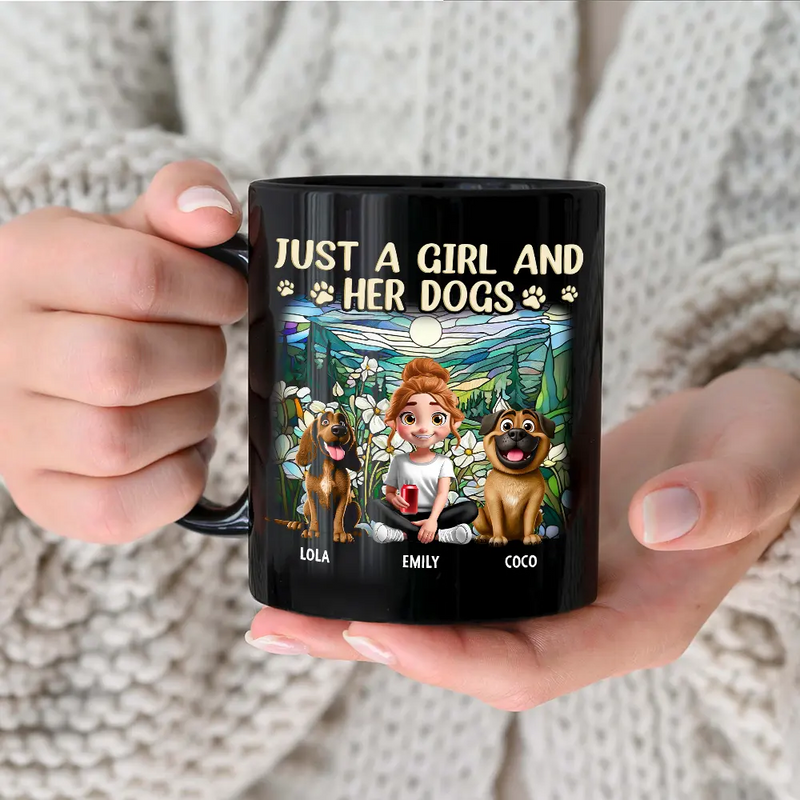 Dog Lovers,Pet Lovers,Dog Mom,Dog Dad,Pet Mom,Pet Dad - Rainbow Just A Girl And Her Dog - Personalized Black Mug