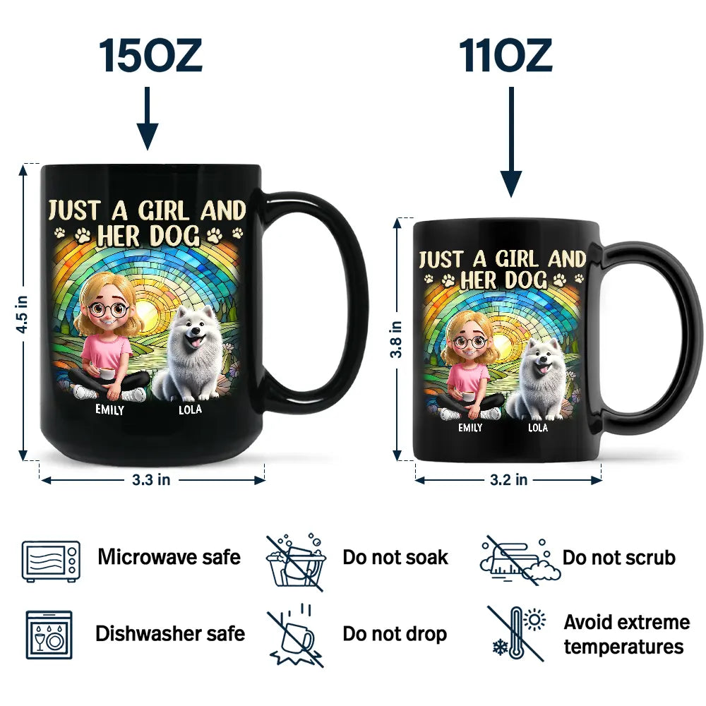 Dog Lovers,Pet Lovers,Dog Mom,Dog Dad,Pet Mom,Pet Dad - Rainbow Just A Girl And Her Dog - Personalized Black Mug