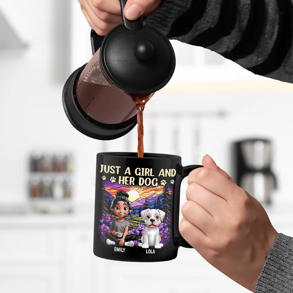 Dog Lovers,Pet Lovers,Dog Mom,Dog Dad,Pet Mom,Pet Dad - Rainbow Just A Girl And Her Dog - Personalized Black Mug