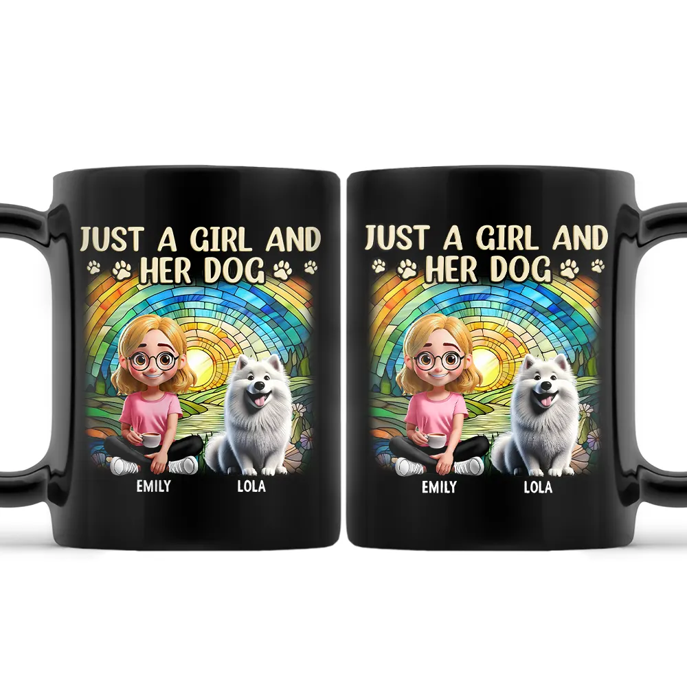 Dog Lovers,Pet Lovers,Dog Mom,Dog Dad,Pet Mom,Pet Dad - Rainbow Just A Girl And Her Dog - Personalized Black Mug