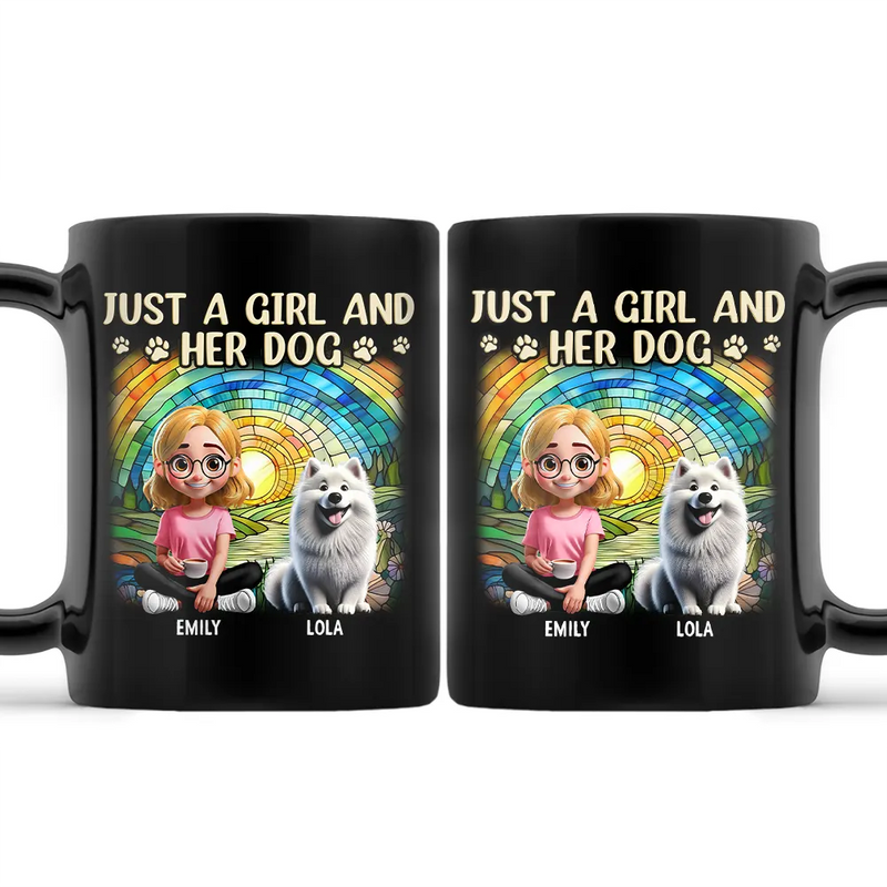 Dog Lovers,Pet Lovers,Dog Mom,Dog Dad,Pet Mom,Pet Dad - Rainbow Just A Girl And Her Dog - Personalized Black Mug