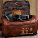 Gift For Husband, Gift For Yourself, Gift For Men, Gift For Grandpa, Gift For Father, Summer, Happy - Stick Figure Best Dad Ever - Personalized Leather Toiletry Bag