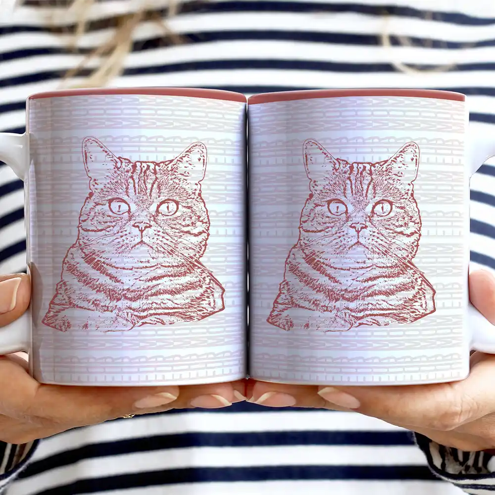 Dog Lovers,Dog Mom,Dog Dad,Cat Lovers,Cat Mom,Cat Dad,Pet Lovers,Pet Mom,Pet Dad,Love - Custom Photo Pencil Drawing Dog Cat Parents Hidden Message - Personalized White Edge-to-Edge Mug