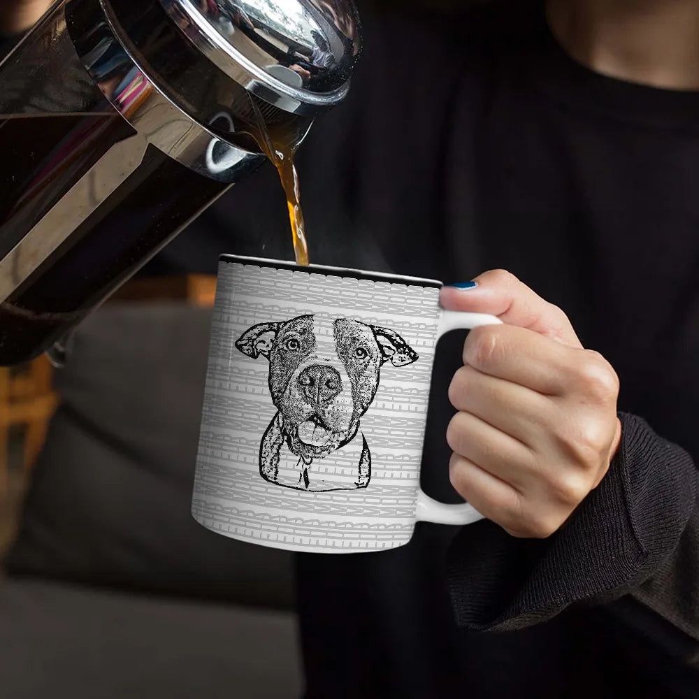 Dog Lovers,Dog Mom,Dog Dad,Cat Lovers,Cat Mom,Cat Dad,Pet Lovers,Pet Mom,Pet Dad,Love - Custom Photo Pencil Drawing Dog Cat Parents Hidden Message - Personalized White Edge-to-Edge Mug