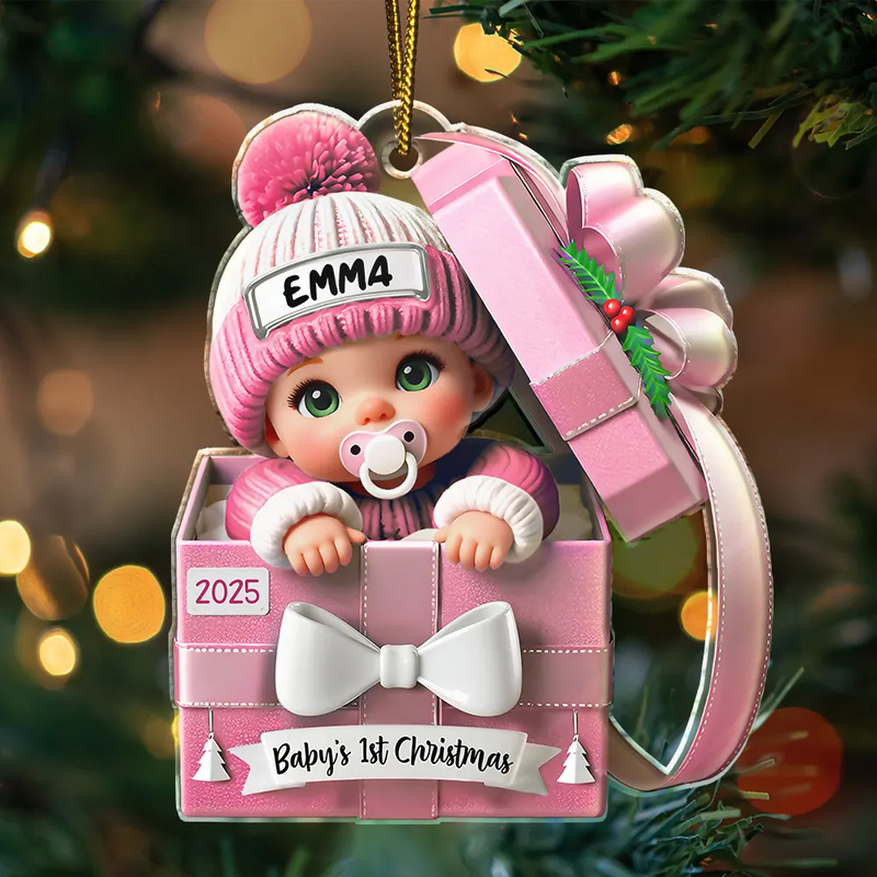 Christmas,New baby,New Dad,New Mom - Baby First Christmas, Baby Reveals, Gift Box 3D Effect - Personalized Custom Shaped Acrylic Ornament