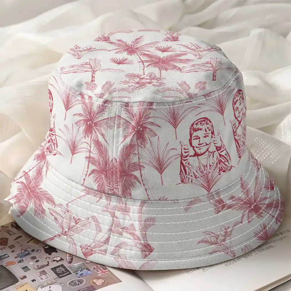 Gift For Yourself,Gift For Women,Gift For Men,Pet Lovers,Dog Lovers,Cat Lovers,Dog Mom,Dog Dad,Cat Mom,Cat Dad,Pet Mom,Pet Dad,Summer - Custom Photo Pencil Drawing Toile De Jouy Pattern Family Pet - Personalized Bucket Hat