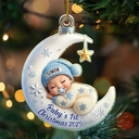 Christmas,New baby,New Dad,New Mom -  Baby Sleeping On The Moon First Christmas 3D Effect - Personalized Custom Shaped Acrylic Ornament