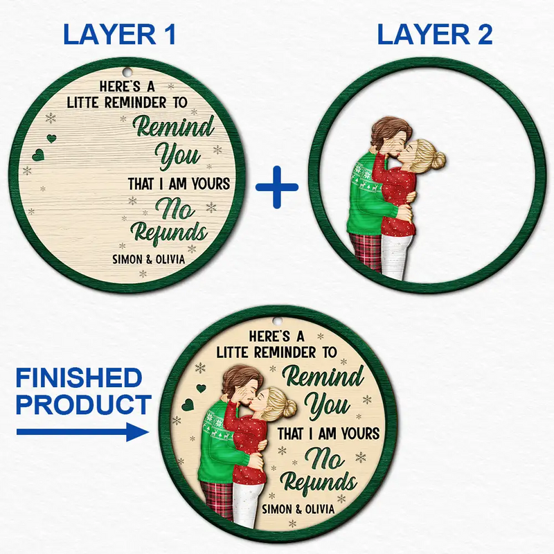 Christmas,Gift For Couples,Gift For Husband,Gift For Wife,Gift For Boyfriend,Gift For Girlfriend,Funny - Couple Little Reminder That I'm Yours No Refunds - Personalized 2-Layered Wooden Ornament