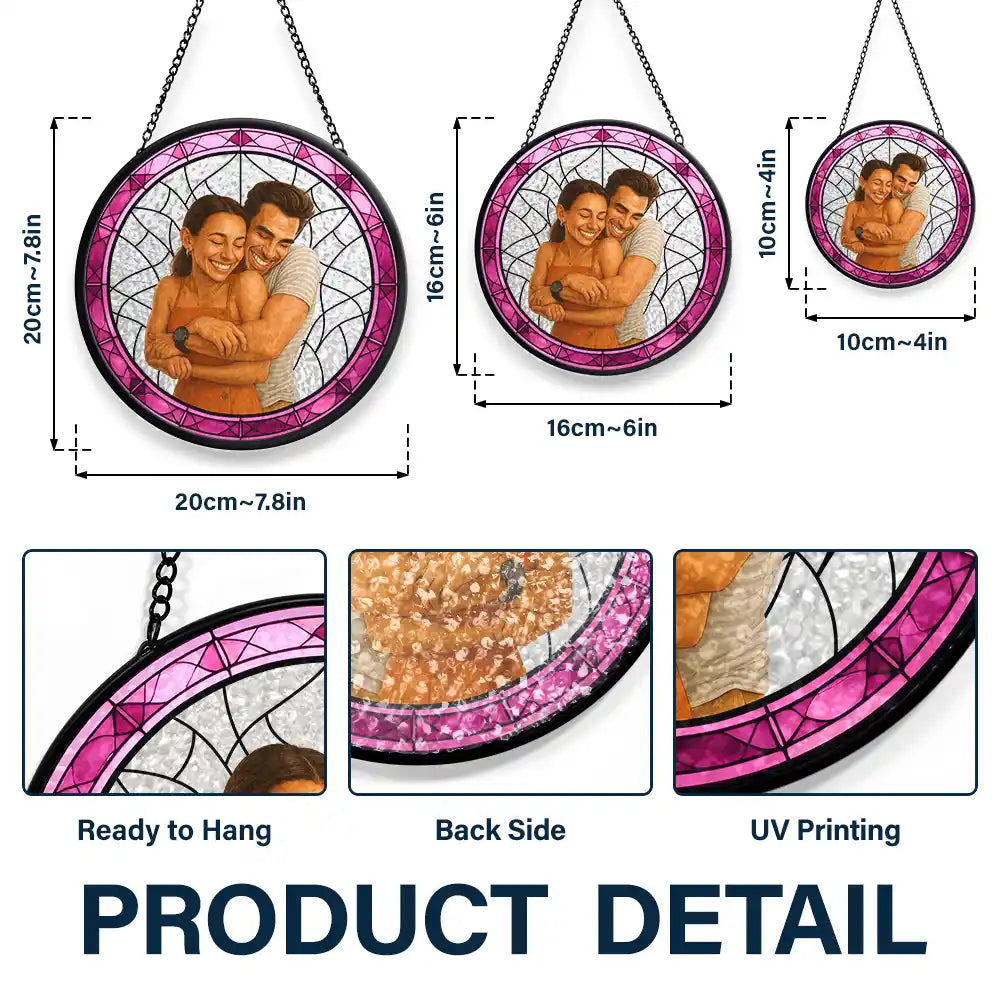 Gift For Wife,Gift For Husband,Gift For Couples,Gift For Girlfriend,Gift For Boyfriend,Funny,Family,Gift For Sibling - Custom Photo Caricature Funny Couple Family - Personalized Stained Glass Window Hanging Suncatcher