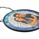 Gift For Wife,Gift For Husband,Gift For Couples,Gift For Girlfriend,Gift For Boyfriend,Funny,Family,Gift For Sibling - Custom Photo Caricature Funny Couple Family - Personalized Stained Glass Window Hanging Suncatcher