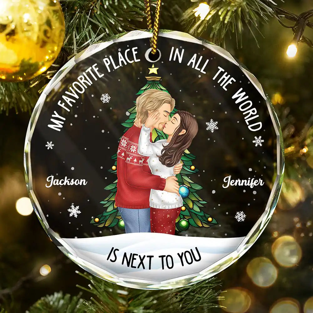 My Favorite Place In All The World Side View - Personalized Circle Glass Ornament
