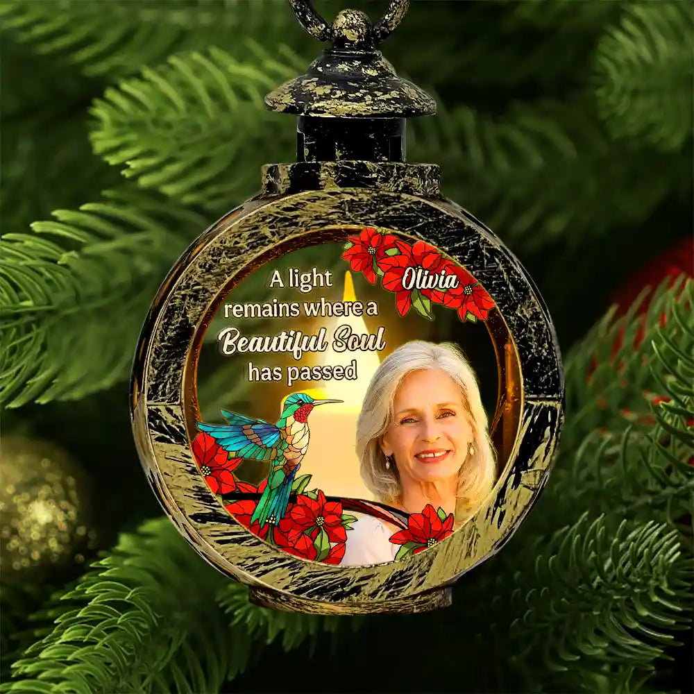 Christmas,Memorial,Custom Photo,Family,Sad - Custom Photo A Light Remains Where A Beautiful Soul Has Passed - Personalized Candlelight Lantern Ornament