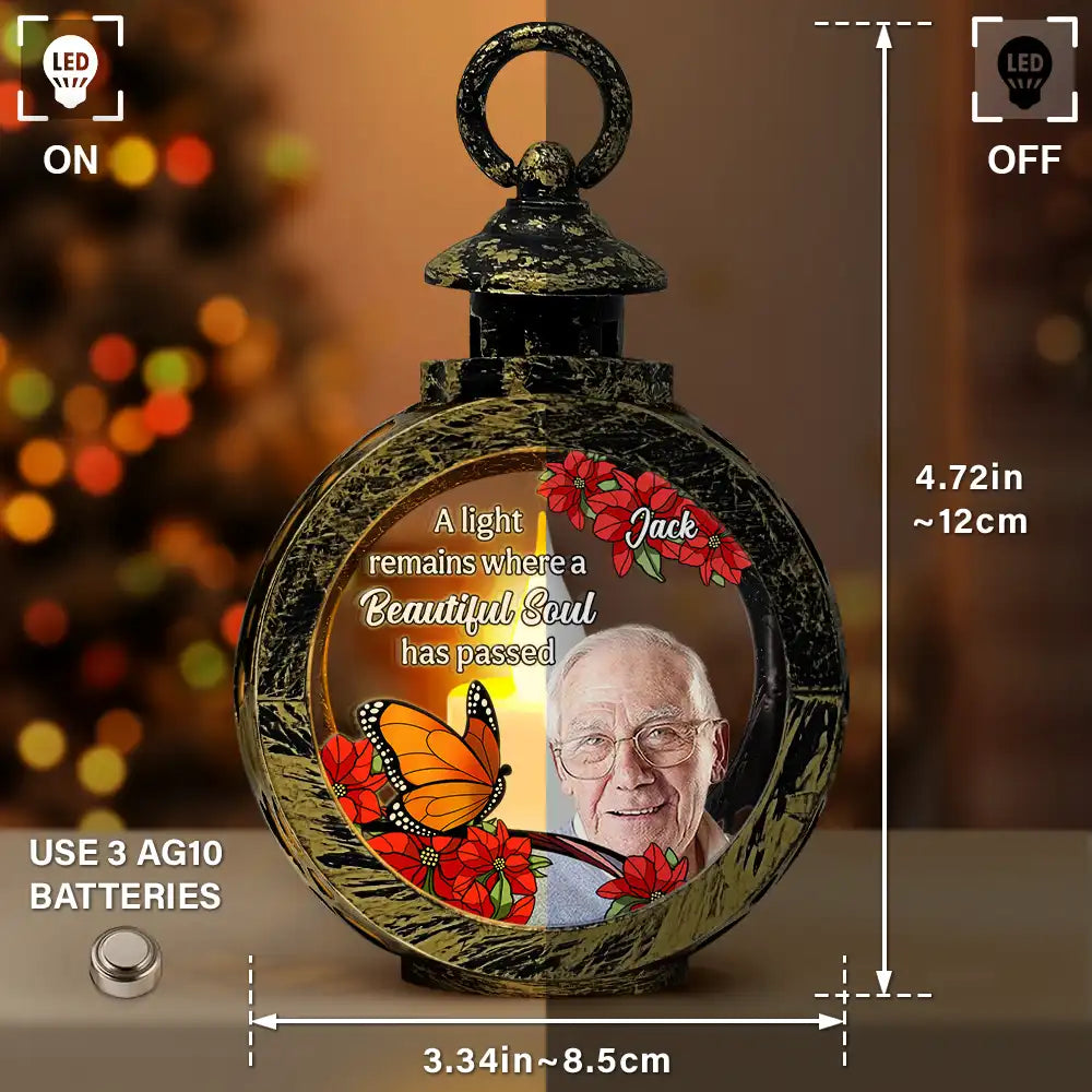 Christmas,Memorial,Custom Photo,Family,Sad - Custom Photo A Light Remains Where A Beautiful Soul Has Passed - Personalized Candlelight Lantern Ornament