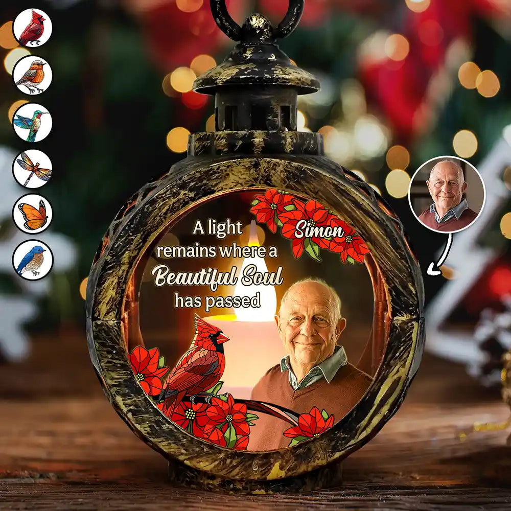 Christmas,Memorial,Custom Photo,Family,Sad - Custom Photo A Light Remains Where A Beautiful Soul Has Passed - Personalized Candlelight Lantern Ornament