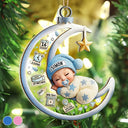 Christmas,New baby,New Dad,New Mom,Happy - Baby Sleeping On The Moon First Christmas 3D Effect - Personalized 2-Layered Mix Ornament