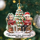 Christmas,Gift For Couples,Old Couples,Gift For Husband,Gift For Wife,Gift For Boyfriend,Gift For Girlfriend,Happy - Growing Old Together 3D Effect Couple Sitting - Personalized Custom Shaped Acrylic Ornament