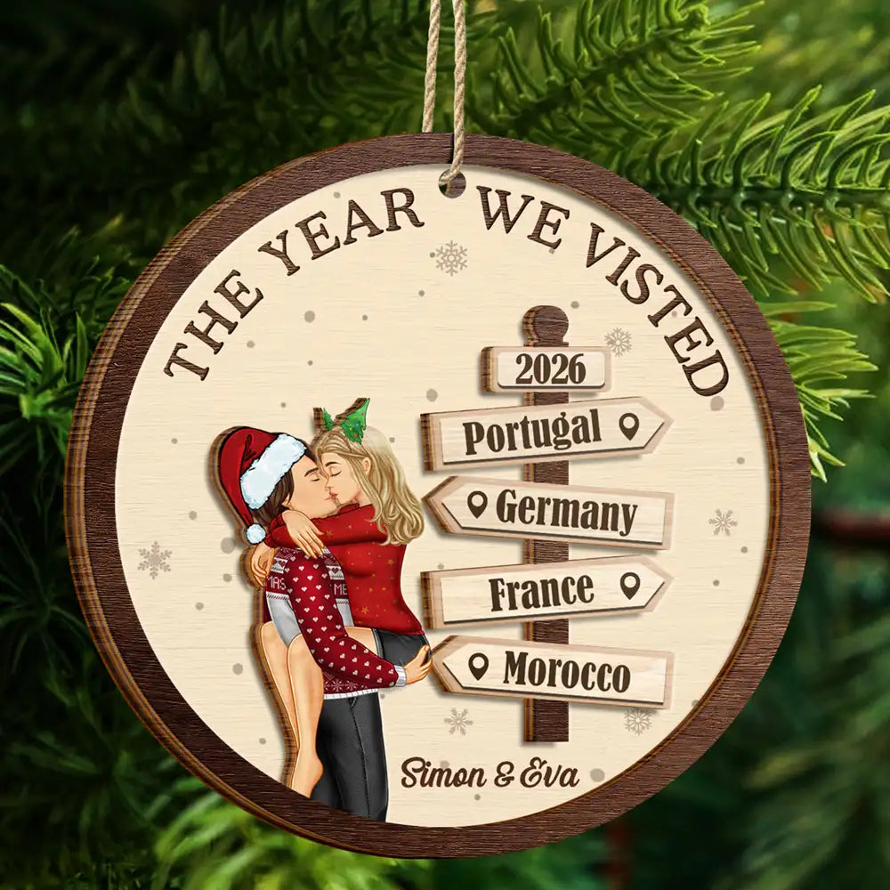 The Year We Visited Travel Couple - Personalized 2-Layered Wooden Ornament