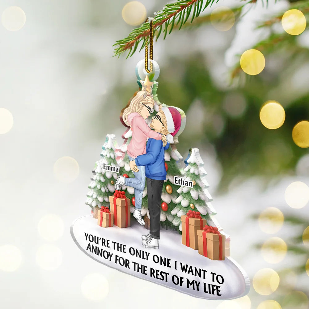 Gift For Couples,Gift For Husband,Gift For Wife,Gift For Boyfriend,Gift For Girlfriend,Happy,Christmas - Couple Side View I Want To Annoy For The Rest Of My Life - Personalized Custom Shaped Acrylic Ornament