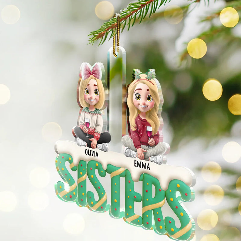 Gift For Bestie,Gifts For Colleagues,Gift For Sisters,Christmas,Happy - Besties Sisters Colleagues Christmas Tree Cake 3D Effect - Personalized Custom Shaped Acrylic Ornament