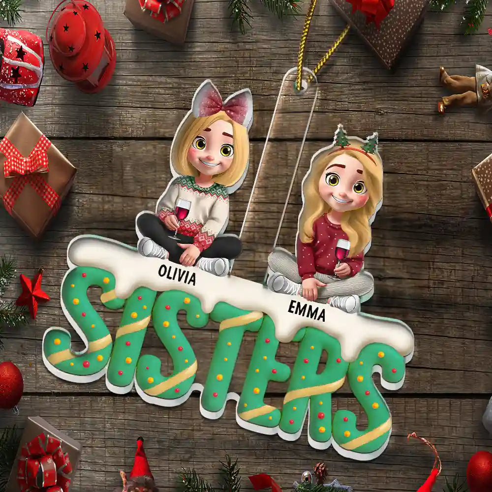 Gift For Bestie,Gifts For Colleagues,Gift For Sisters,Christmas,Happy - Besties Sisters Colleagues Christmas Tree Cake 3D Effect - Personalized Custom Shaped Acrylic Ornament