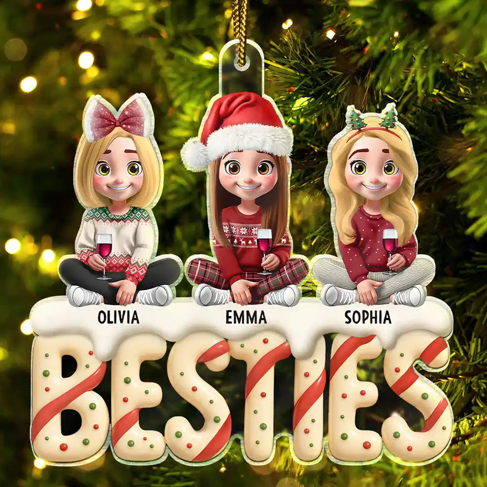 Gift For Bestie,Gifts For Colleagues,Gift For Sisters,Christmas,Happy - Besties Sisters Colleagues Christmas Tree Cake 3D Effect - Personalized Custom Shaped Acrylic Ornament