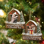 Christmas,Gift For Couples,Gift For Husband,Gift For Wife,Gift For Boyfriend,Gift For Girlfriend,Happy - Custom Photo God Gave Me You Couple Red Barn - Personalized Custom Shaped Wooden Ornament