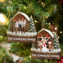 Custom Photo,Christmas,Family,Happy - Custom Photo Family Gathering Red Barn - Personalized Custom Shaped Wooden Ornament