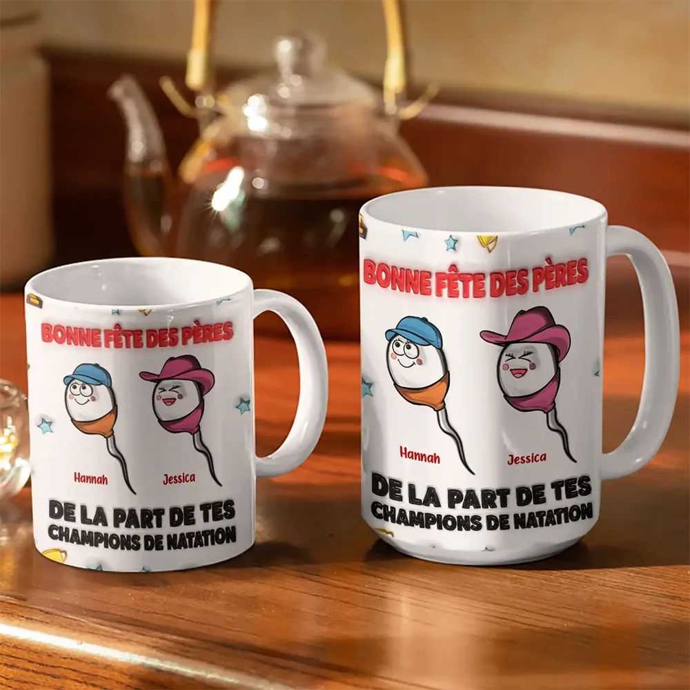 Gift For Husband,Gift For Men,Parents,Gift For Father,Funny,French,Non-Eng,Icon,Humorous - De La Part De Tes Champions De Natation - Impression Effet 3D Gonflé - Tasse Personnalisée Impression Proche Des Bords