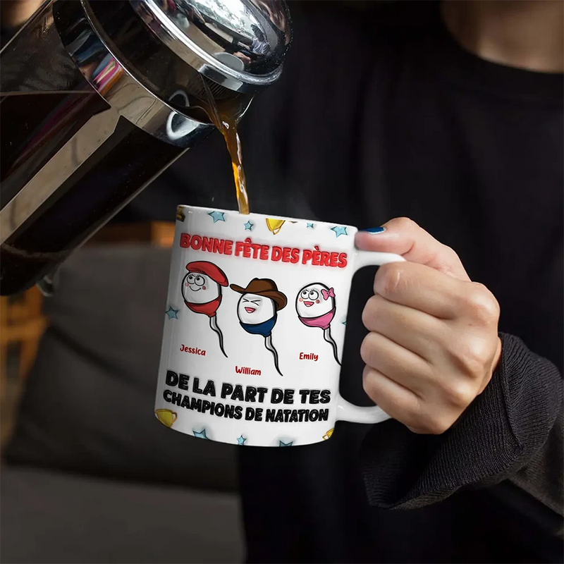 Gift For Husband,Gift For Men,Parents,Gift For Father,Funny,French,Non-Eng,Icon,Humorous - De La Part De Tes Champions De Natation - Impression Effet 3D Gonflé - Tasse Personnalisée Impression Proche Des Bords