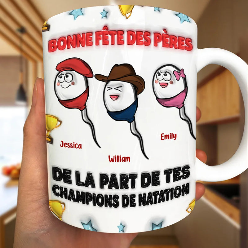 Gift For Husband,Gift For Men,Parents,Gift For Father,Funny,French,Non-Eng,Icon,Humorous - De La Part De Tes Champions De Natation - Impression Effet 3D Gonflé - Tasse Personnalisée Impression Proche Des Bords