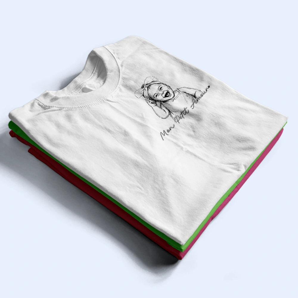 Gift For Father,Custom Photo,Art Design,French,Non-Eng,Sentimental,Photo - Pencil Sketch - Remove BG - Photo Personnalisée Croquis Au Crayon Photo Personnalisée Croquis Au Crayon Meilleur Papa Du Monde Portrait De Famille - T-Shirt Personnalisé