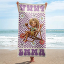 Custom Photo,Beach,Art Design,Summer,Gift For Yourself,Playful,Photo - Beach Chair 3D Effect - Custom Photo 3D Summer Concept Retro Traveling Beach Poolside Swimming Picnic - Personalized Beach Towel