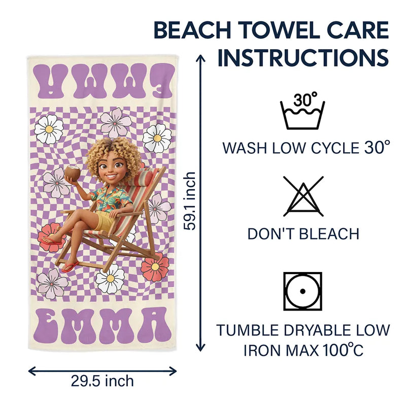 Custom Photo,Beach,Art Design,Summer,Gift For Yourself,Playful,Photo - Beach Chair 3D Effect - Custom Photo 3D Summer Concept Retro Traveling Beach Poolside Swimming Picnic - Personalized Beach Towel