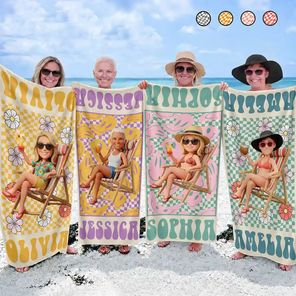 Custom Photo 3D Summer Concept Retro Traveling Beach Poolside Swimming Picnic - Personalized Beach Towel