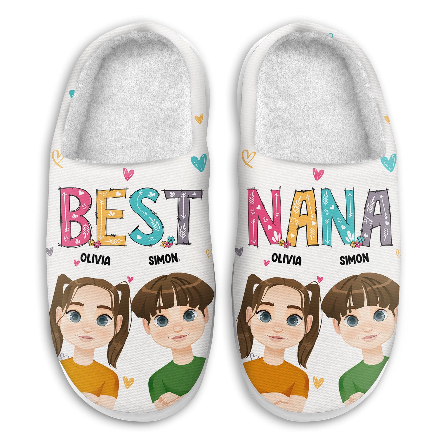 Flat Art Best Nana Ever - Gift For Mother, Grandma, Family - Personalized Fluffy Slippers