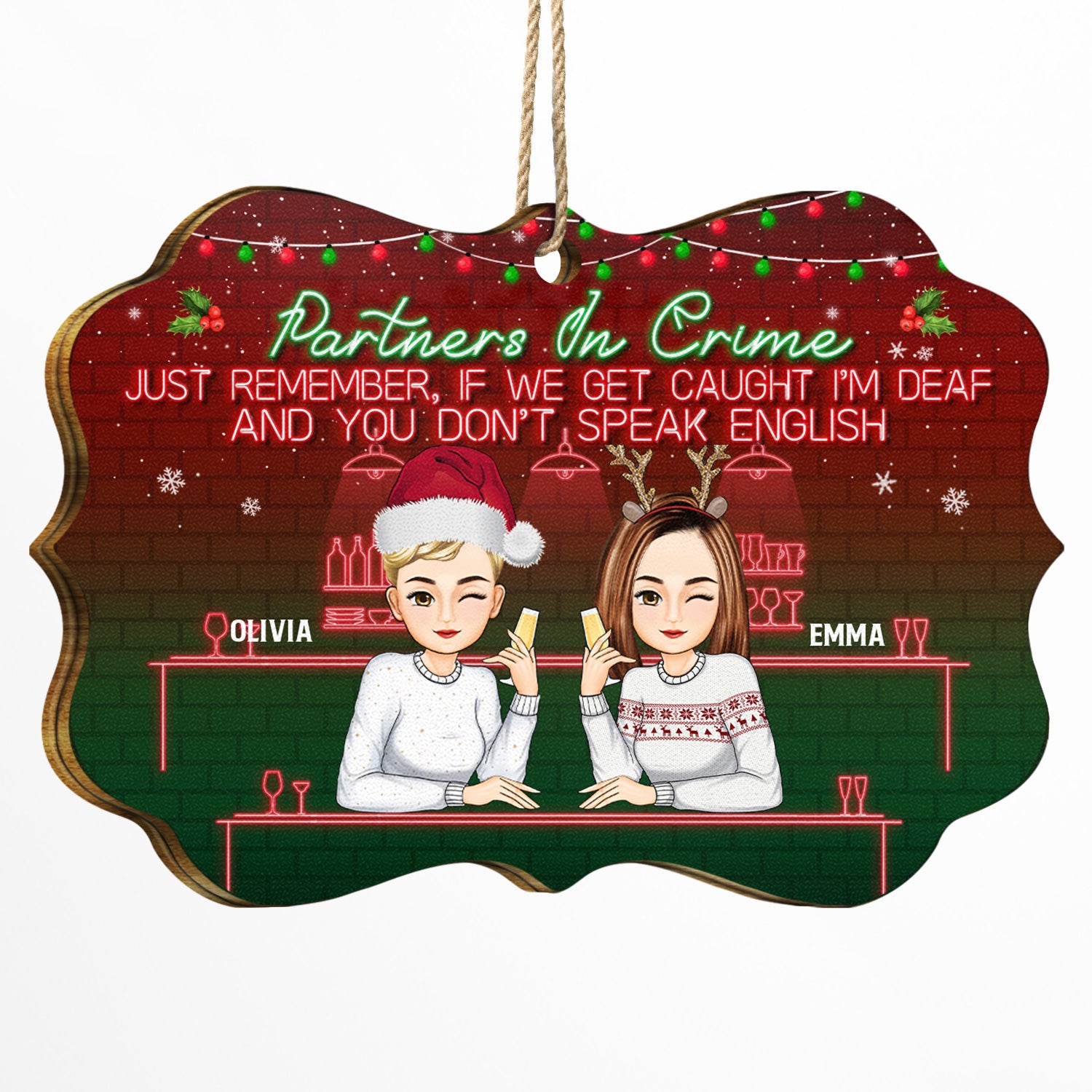 Bestie Partners In Crime If We Get Caught - Gift For Besties - Personalized Medallion Wooden Ornament