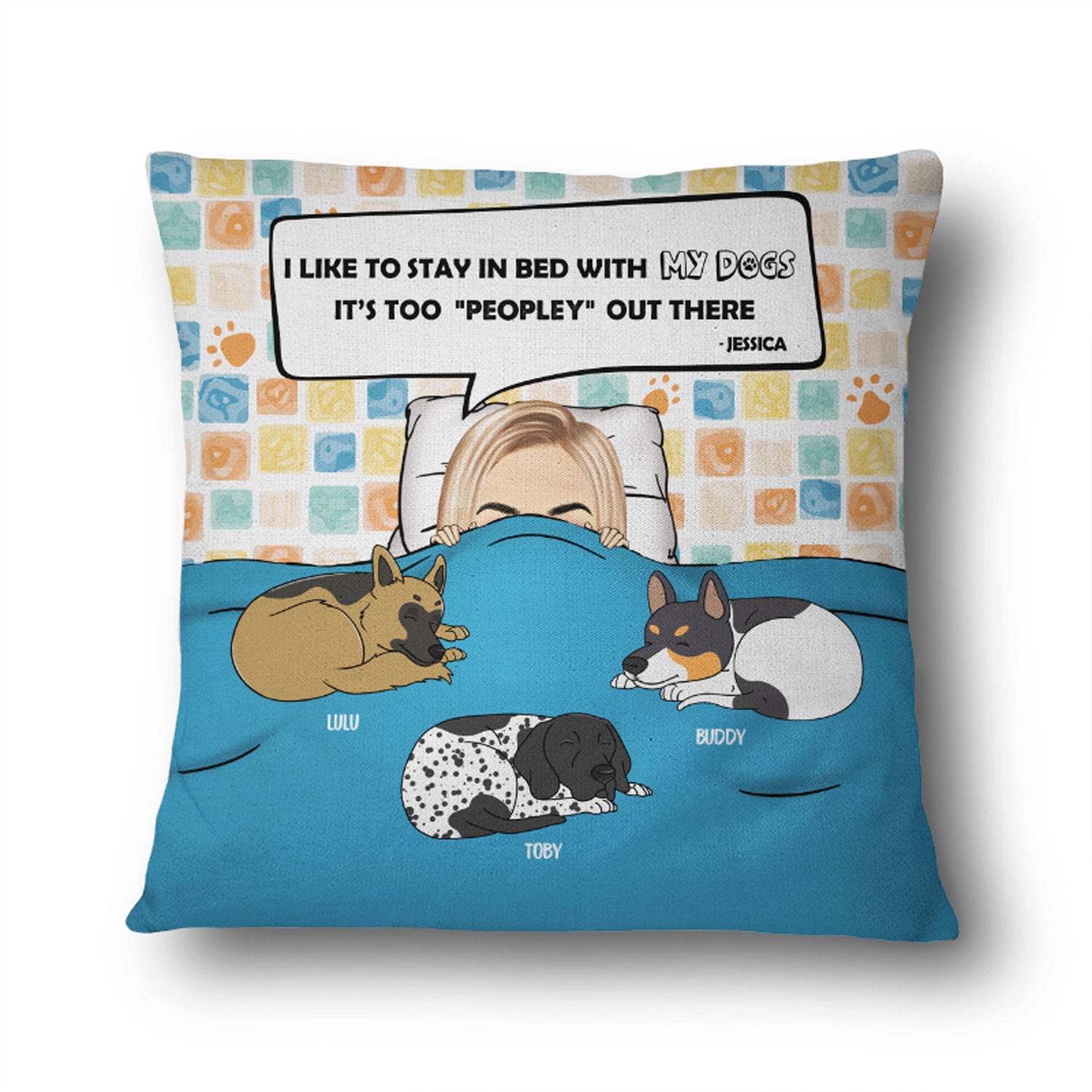 Sleeping Dog Stay In Bed With - Gift For Dog Lovers - Personalized Custom Pillow