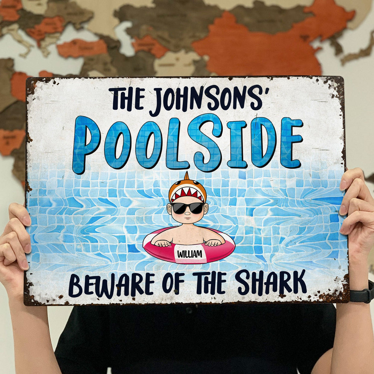 Poolside Warning Beware Of The Sharks Pool Funny Sign, Outside Decor