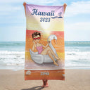 Beach Pool Flamingo Girl - Gift For Women, Gift For Yourself - Personalized Custom Beach Towel