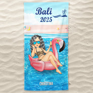 Beach Pool Flamingo Girl - Gift For Women, Gift For Yourself - Personalized Custom Beach Towel