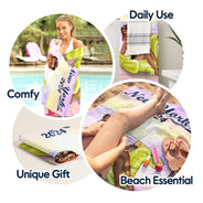 Beach Pool Flamingo Girl - Gift For Women, Gift For Yourself - Personalized Custom Beach Towel